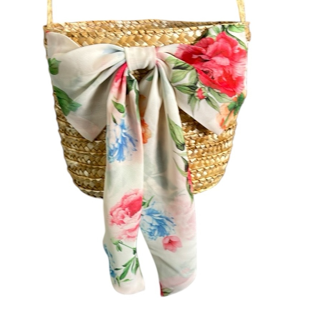 Floral Wheat Straw Crossbody Bag - Picture 9 of 9